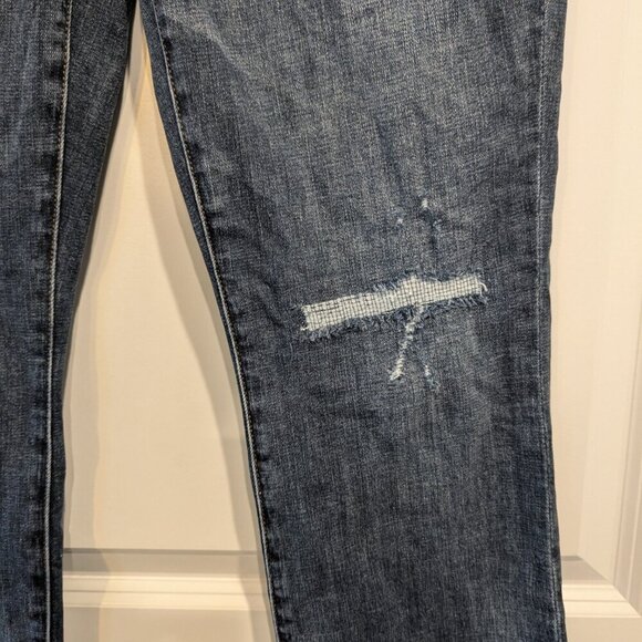 CAbi Straight Button-Fly Jeans Women's 8 Distressed Blue Dark Wash Denim #6068 - Picture 9 of 15